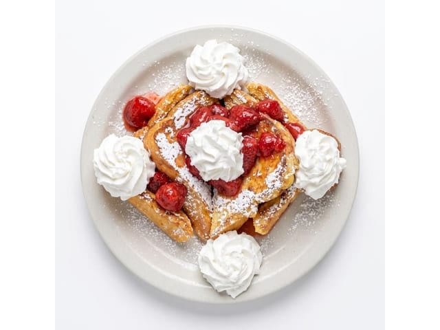 French Toast with Strawberries & Whipped Cream.