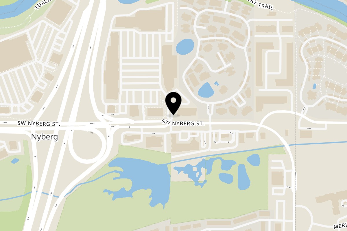 Map showing the location of Sunny's Diner Tualatin-Nyberg Woods on 7107 SW Nyberg St in Tualatin